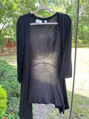Avenue Black Sheer Draped Open Cardigan